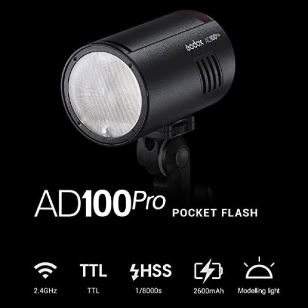 Godox AD100Pro AD100 PRO 100Ws 2.4G TTL 플래시 스트로브 모노라이트(2600mAh 리튬 배터리, 1/8000 HSS, 0.01-1.5초 재활용, 360회 최대 전력 플래시 포함)