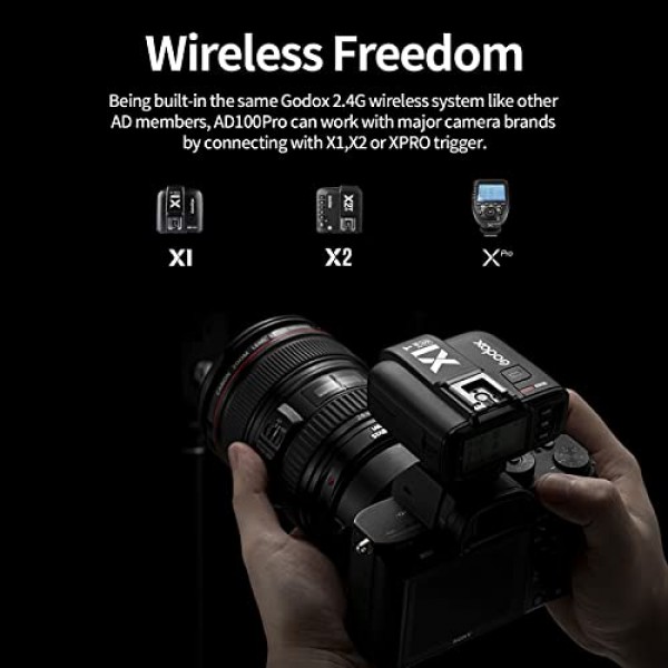 Godox AD100Pro AD100 PRO 100Ws 2.4G TTL 플래시 스트로브 모노라이트(2600mAh 리튬 배터리, 1/8000 HSS, 0.01-1.5초 재활용, 360회 최대 전력 플래시 포함)