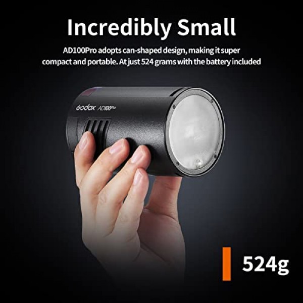 Godox AD100Pro AD100 PRO 100Ws 2.4G TTL 플래시 스트로브 모노라이트(2600mAh 리튬 배터리, 1/8000 HSS, 0.01-1.5초 재활용, 360회 최대 전력 플래시 포함)