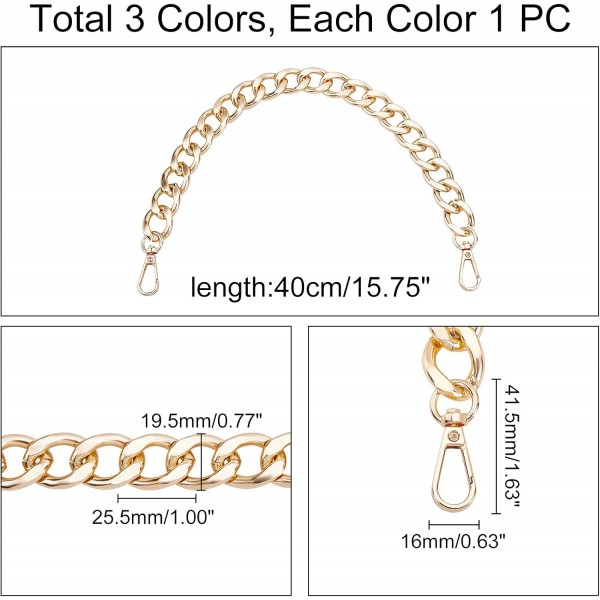 PandaHall 3 색 40cm 금속 가방 체인, 지갑 숄더 백 클러치 DIY 가방 만들기에 대 한 걸쇠와 Chunky 핸드백 핸들 가방 핸들 교체
