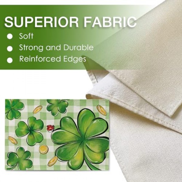 셀리엠 성 패트릭의 날 클로버 플레이스 매트 4개 세트, 토끼풀 금화 격자 무늬 체크 농가 식탁 장소 매트, 무당벌레 아일랜드 휴일 주방 장식 홈 인테리어 12x18 인치