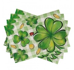 셀리엠 성 패트릭의 날 클로버 플레이스 매트 4개 세트, 토끼풀 금화 격자 무늬 체크 농가 식탁 장소 매트, 무당벌레 아일랜드 휴일 주방 장식 홈 인테리어 12x18 인치