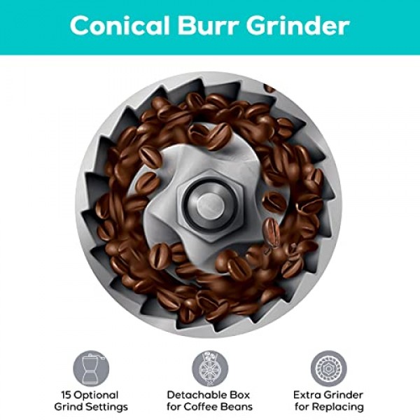 그라인더가 포함된 CASABREWS 에스프레소 머신, 우유 거품기 스팀 완드가 포함된 전문 ​​에스프레소 메이커, 카푸치노 또는 마끼아또용 탈착식 물 탱크가 포함된 바리