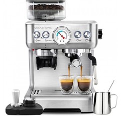 그라인더가 포함된 CASABREWS 에스프레소 머신, 우유 거품기 스팀 완드가 포함된 전문 ​​에스프레소 메이커, 카푸치노 또는 마끼아또용 탈착식 물 탱크가 포함된 바리