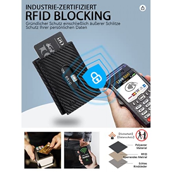 동전 수납칸이 있는 GSG 슬림 지갑, RFID 보호, 남성용 소형 신용 카드 지갑, 미니 가죽 지갑, M22085, 1-블랙(탄소 섬유), rfid 지갑