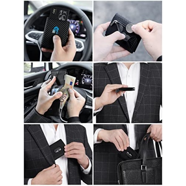 동전 수납칸이 있는 GSG 슬림 지갑, RFID 보호, 남성용 소형 신용 카드 지갑, 미니 가죽 지갑, M22085, 1-블랙(탄소 섬유), rfid 지갑