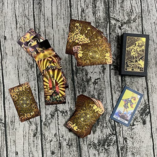 SUNHHX 타로 카드, 78 타로 카드 데크 PVC 방수 주름 방지 금박 클래식 타로 카드, 영어 지침서, 초보자를 위한 타로 카드