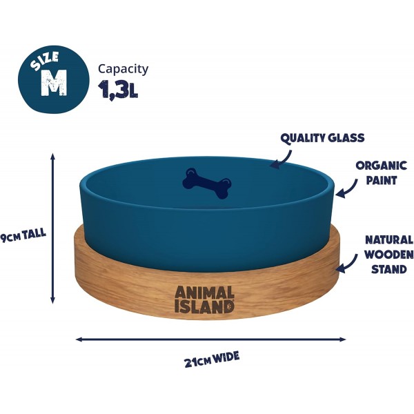 나무 받침대가있는 유리 개 그릇 음식 그릇 강아지 안티 슬링 그릇 유기 페인트로 칠한 강아지 먹이 그릇 강아지 물 그릇 강아지 그릇 유리 그릇 인그레이빙 스탠드 (1
