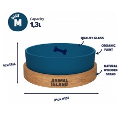 나무 받침대가있는 유리 개 그릇 음식 그릇 강아지 안티 슬링 그릇 유기 페인트로 칠한 강아지 먹이 그릇 강아지 물 그릇 강아지 그릇 유리 그릇 인그레이빙 스탠드 (1