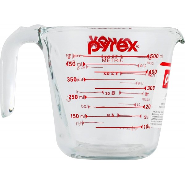 Pyrex Prepware 2컵 측정 컵 레드 그래픽 클리어 2컵 좌절 없는 포장