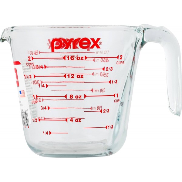 Pyrex Prepware 2컵 측정 컵 레드 그래픽 클리어 2컵 좌절 없는 포장