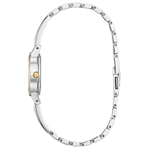 Citizen 여성용 에코 드라이브 드레스 클래식 크리스탈 쁘띠 뱅글 시계 투톤 스테인리스 스틸, 화이트 다이얼, 23mm (모델: EX1324-53A)