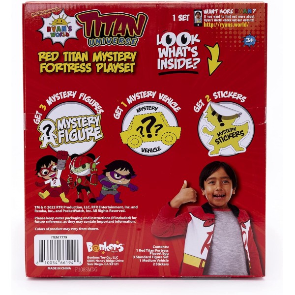 Ryan's World: 레드 타이탄 미스터리 포트리스 플레이 세트 | 미니 피규어, 차량 및 스티커로 Ryan의 Titan Universe를 발견하십시오! | 3세 이상 어린이용