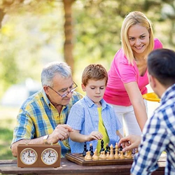 체스 시계, 태엽 전문 체스 타이머, 아날로그 체스 시계 타이머, 빈티지 디자인의 국제 체스 타이머 시계 읽기 쉬운 대형 다이얼(갈색)