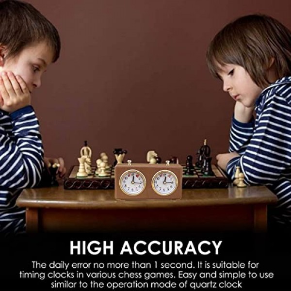 체스 시계, 태엽 전문 체스 타이머, 아날로그 체스 시계 타이머, 빈티지 디자인의 국제 체스 타이머 시계 읽기 쉬운 대형 다이얼(갈색)