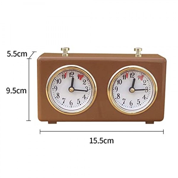 체스 시계, 태엽 전문 체스 타이머, 아날로그 체스 시계 타이머, 빈티지 디자인의 국제 체스 타이머 시계 읽기 쉬운 대형 다이얼(갈색)