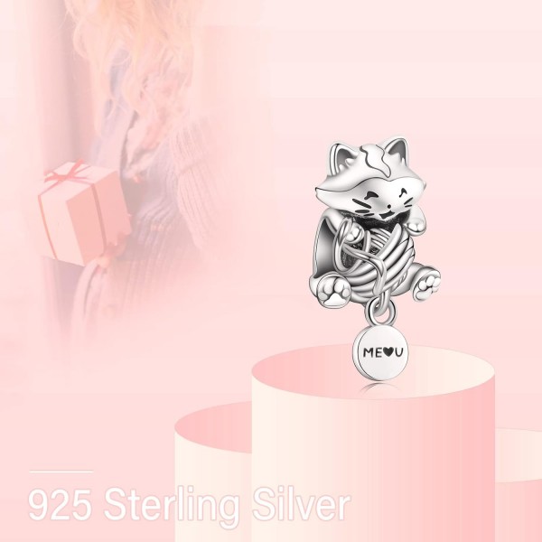 팔찌, 큐빅 지르코니아가 있는 925 스털링 실버 펜던트, Friend of the Paws, 주얼리 컬렉션 Kitten & Ball용 Annmors Dog & Cat Lovers 참