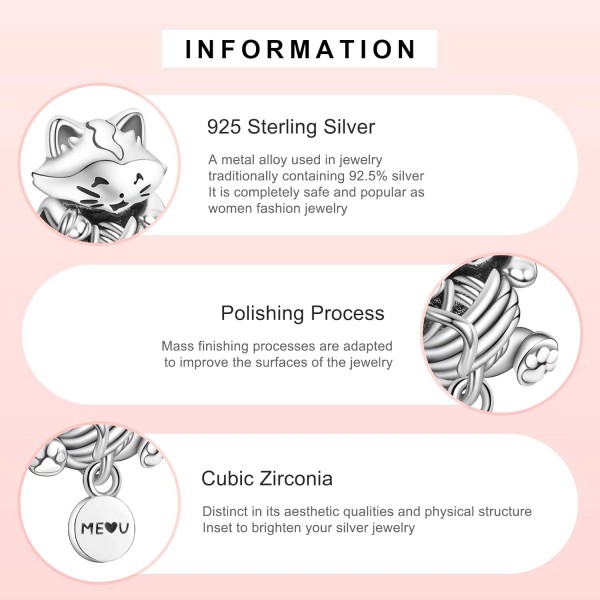 팔찌, 큐빅 지르코니아가 있는 925 스털링 실버 펜던트, Friend of the Paws, 주얼리 컬렉션 Kitten & Ball용 Annmors Dog & Cat Lovers 참