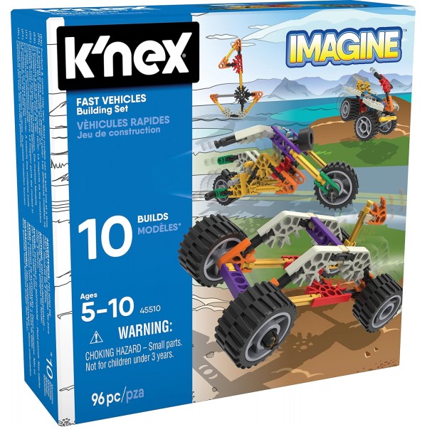 K'NEX 80208 날개 및 휠 빌딩 세트, 500피스, 7세 이상 어린이를 위한 다채로운 30 모델 빌딩 건설 장난감 45510 10 모델 초보자용 재미있는 고속 차량 빌딩 세트