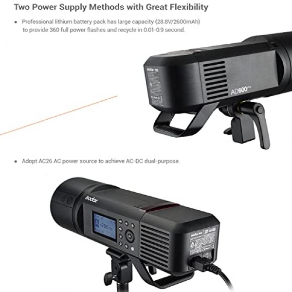 Canon Nikon Sony Fujifilm Olympus Panasonic 카메라용 Godox AD600 Pro AD600Pro Godox 플래시, 내장 Godox 2.4G 무선 X 시스템, 리튬 이온 배터리가 장착된 600Ws TTL 실외 플래시 HSS 1/8000s 스트
