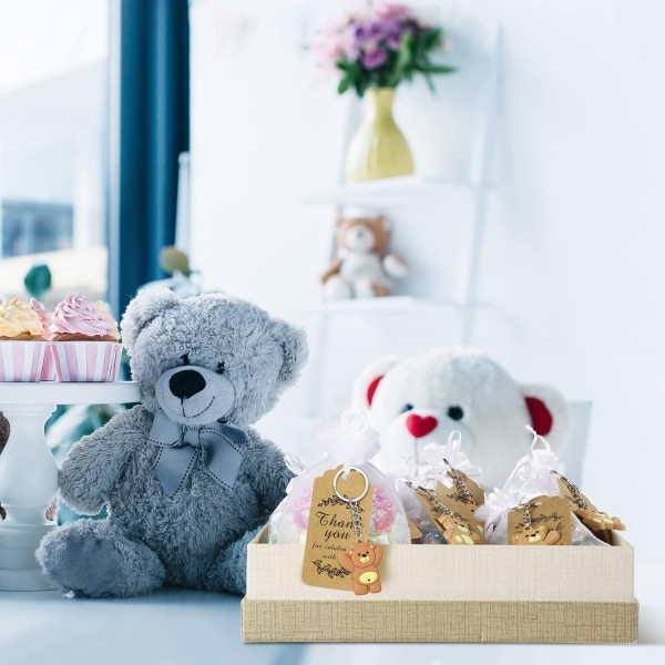 120 Pcs 곰 베이비 샤워 호의 곰 파티 호의, Organza 가방이있는 귀여운 곰 키 체인 감사합니다 Kraft 태그 및 손님을위한 20 미터 로프 소녀 소년 생일 파티 용품 장식 반환 