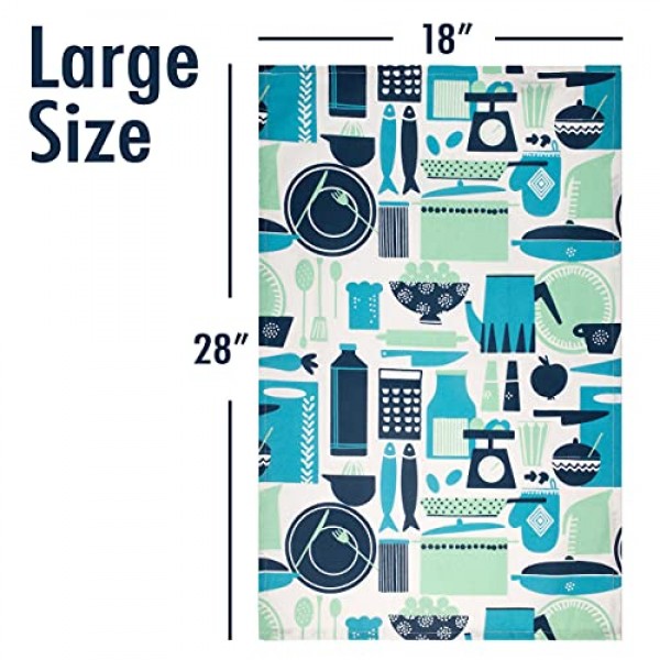 Jot & Mark 행주 100% 면 | 건조 및 주방용 4개 세트(씨폼 블루-그린)