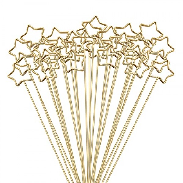 Tinsow 30 Pcs 금속 꽃 장소 카드 홀더, 13.4 인치 꽃 꽃꽂이 용 클립, 결혼식 및 파티 용 황금 선물 카드 홀더 (별)