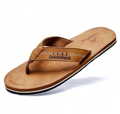 Quickshark 남성 플립 플롭 가죽 끈 샌들 아치 지원 비치 슬리퍼