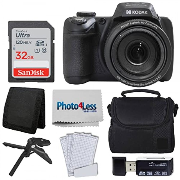 Kodak PIXPRO AZ528 디지털 카메라(블랙) 번들, 32GB 메모리 카드 + 카메라 케이스 + 메모리 카드 지갑 + 화면 보호기 + 액세서리