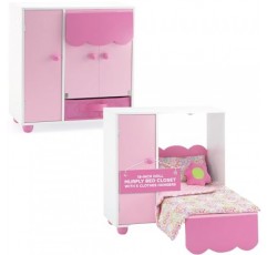 Emily Rose 공간 절약형 18인치 인형 머피 침대 가구 옷장 세트, 5개의 행거 및 의류 보관함 포함 | 엄마의 선택 수상작! | 16-19인치 인형에 적합