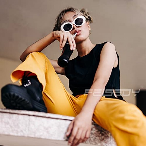 Feisedy 레트로 타원형 선글라스 라운드 Steampunk 선글라스 여성 남성 B2253