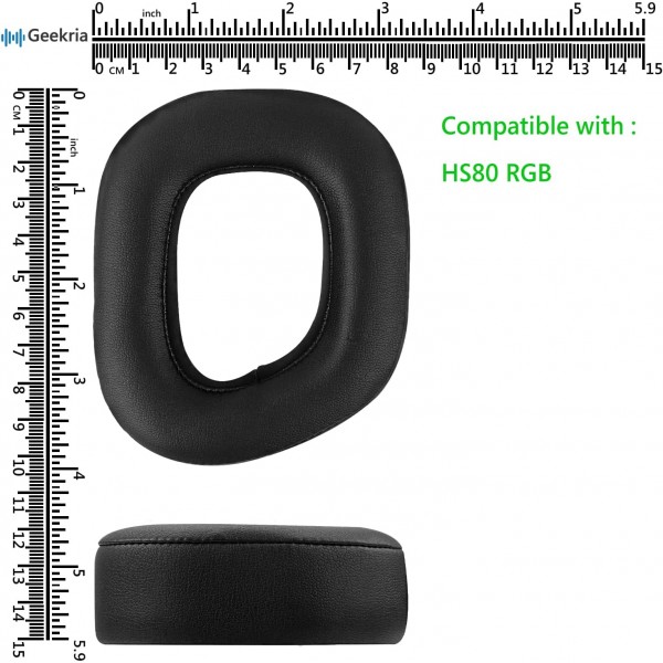 Corsair HS80 RGB 무선 헤드폰 이어패드, 헤드셋 이어패드, 이어컵 수리 부품(검은색)용 Geekria Comfort 단백질 가죽 교체용 이어패드