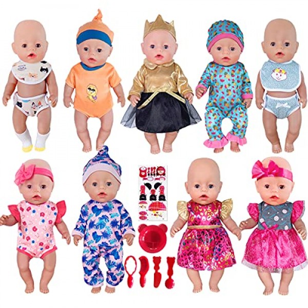 ARTST 9 세트 14-16-Inch-Baby-Doll-Clothes 43cm Baby Doll과 호환 가능 15-inch-Baby-Doll American-18-Inch-Girl-Doll 어린 소녀를위한 크리스마스 생일 선물