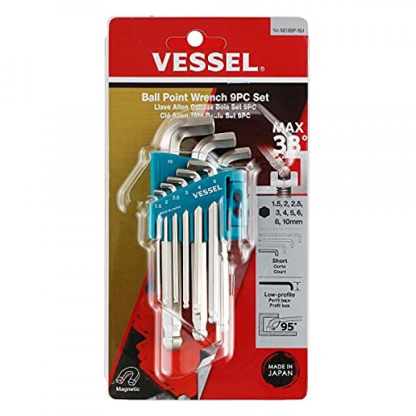VESSEL 볼 포인트 육각 L-키 렌치 스터비(쇼트 타입) 9PC. 세트 No.8209BP-SU 8209BPSU