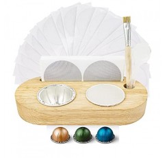 재사용 가능한 Vertuo 캡슐 리필 키트, 알루미늄 호일 씰 뚜껑 100개, 캡슐 홀더, 브러시, 스쿠프 포함(Vertuoline 포드는 포함되지 않음)