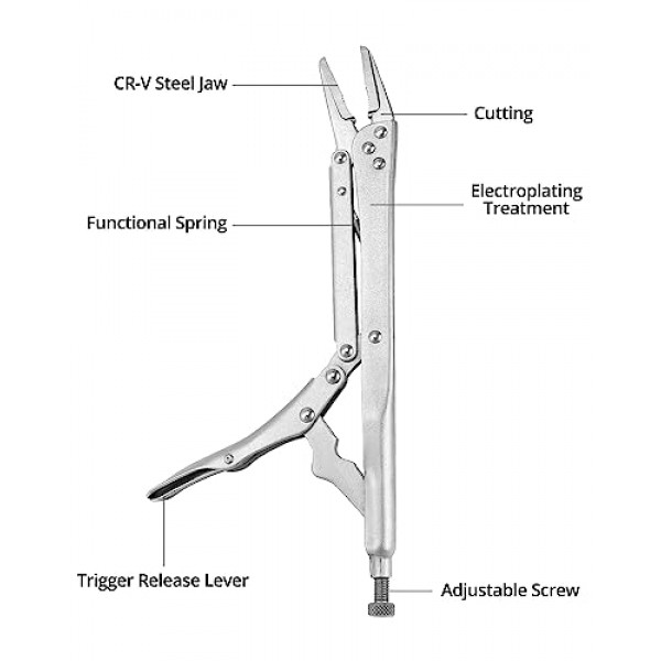 QWORK 긴 코 바이스 잠금 펜치 세트, 3 Pcs 12 인치 직선/45도/80도 각도 펜치, 확장 긴 핸들 바이스 그립 펜치, 좁은 공간을 위한 바이스 그립 렌치 세트