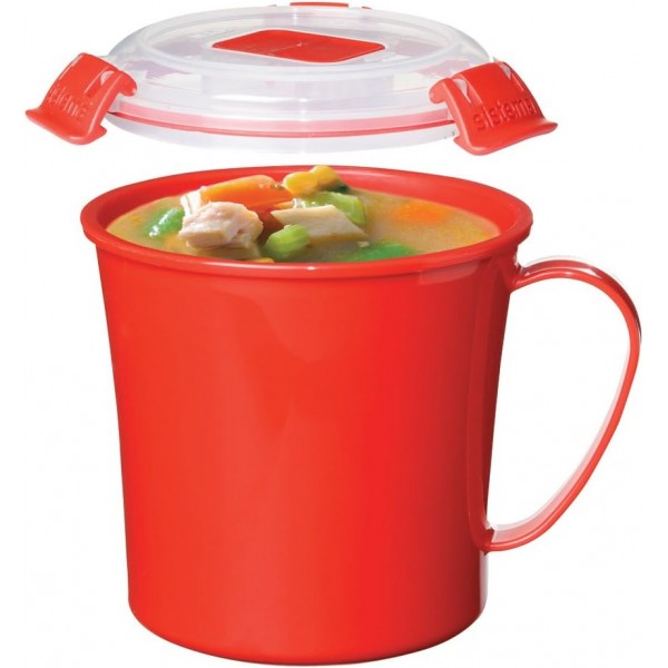 Sistema 전자레인지 대형 찜통 + 찜통 바구니, 3.2L - 레드/클리어 & 전자레인지 수프 머그, 656ml - 레드/클리어 3.2L 스티머 + 수프 머그 656ml