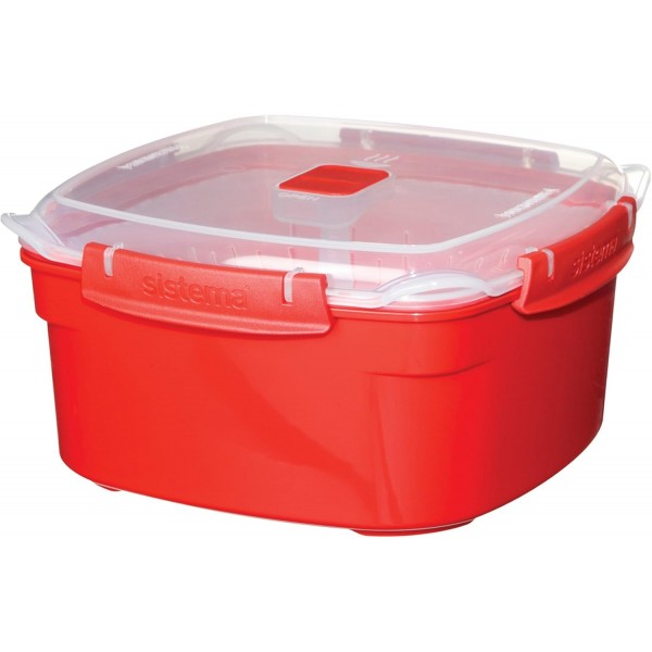 Sistema 전자레인지 대형 찜통 + 찜통 바구니, 3.2L - 레드/클리어 & 전자레인지 수프 머그, 656ml - 레드/클리어 3.2L 스티머 + 수프 머그 656ml