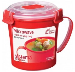 Sistema 전자레인지 대형 찜통 + 찜통 바구니, 3.2L - 레드/클리어 & 전자레인지 수프 머그, 656ml - 레드/클리어 3.2L 스티머 + 수프 머그 656ml