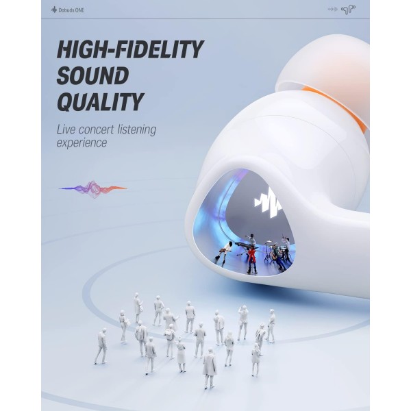 Donner Bluetooth 잡음 제거 헤드폰, 12mm 오디오 드라이버가 있는 무선 인이어 헤드폰, 강렬한 저음, 마이크 4개가 있는 잡음 제거 헤드폰, 32시간 배터리, Bluetooth 5.2, 화이트