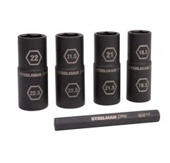 Steelman Pro 5피스 1/2인치 드라이브 미터법 6점 얇은 벽 임팩트 플립 소켓 및 녹아웃 바 세트(절반 크기(18.5 x 19.5mm, 21 x 21.5mm, 22 x 22.5mm 및 21.5 x 22.5mm 소켓))