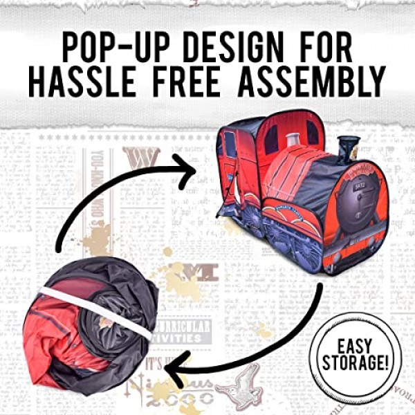 Harry Potter Hogwarts Express 팝업 텐트 – 설치하기 쉬운 어린이용 플레이하우스 | 입구가 두 개인 빨간 기차 장난감 – Sunny Days Entertainment