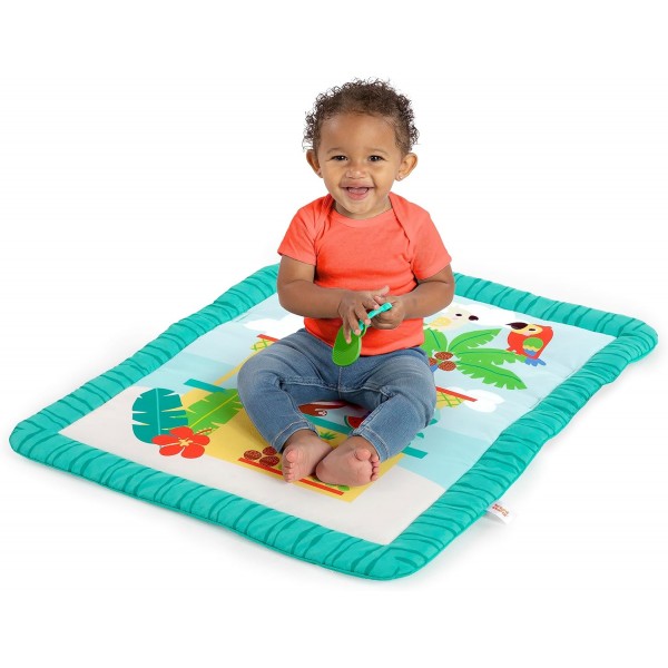 Bright Starts Tiki 장난감 바 아기 활동 체육관 및 장난감 바 및 3개의 장난감이 있는 배 시간 매트, 신생아부터 3세까지