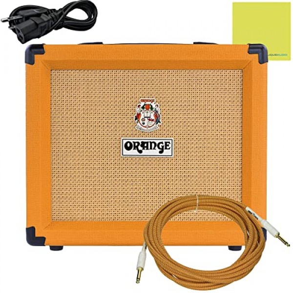 Orange Crush 20 기타 콤보 앰프 번들, Pig Hog 우븐 악기 케이블, 전원 케이블 및 액체 오디오 연마 천 포함(3개 품목)