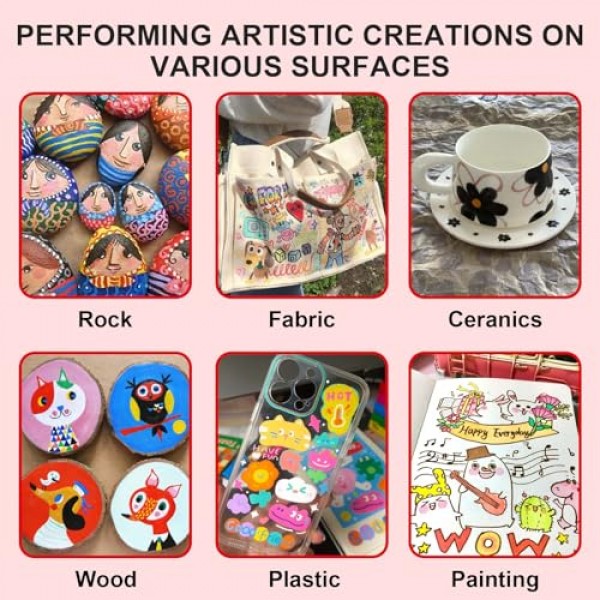 Huvoago 24색 아크릴 페인트 펜, 바위 그림, 세라믹, 목재, 플라스틱, 유리, 미술 용품용 도트 팁 및 브러시 팁이 있는 듀얼 팁 페인트 마커 어린이, 성인용 영구 마커 펜