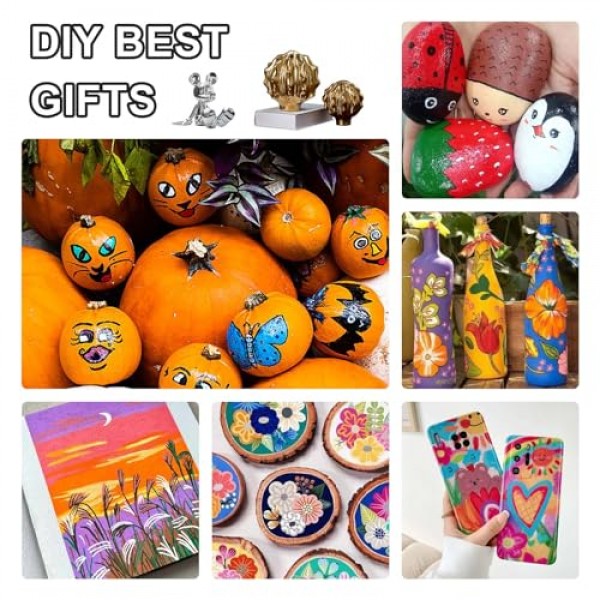 Huvoago 24색 아크릴 페인트 펜, 바위 그림, 세라믹, 목재, 플라스틱, 유리, 미술 용품용 도트 팁 및 브러시 팁이 있는 듀얼 팁 페인트 마커 어린이, 성인용 영구 마커 펜