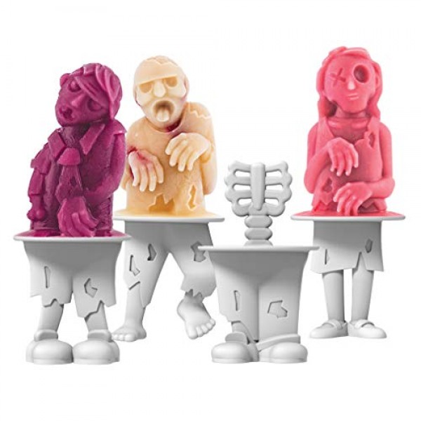 Tovolo Zombie Popsicle Moulds(4개 세트) - 냉동고 스낵용 재사용 스틱이 포함된 깔끔한 실리콘 아이스 팝/식기세척기 안전 및 BPA 프리, 녹색/흰색 좀비 몰드