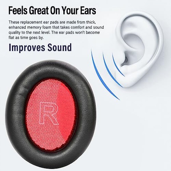 Life Q10 이어 패드 교체용 이어 쿠션 폼 소프트 이어패드 Anker Soundcore와 호환 Life Q10 / Q10 BT 헤드폰 이어 쿠션(블랙/레드)