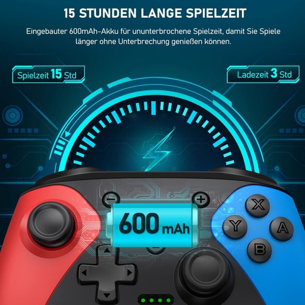 HELLCOOL 스위치 컨트롤러, 정밀 제어/터보/매크로/웨이크업 기능이 있는 프로 컨트롤러 스위치/듀얼 모터 진동, 스위치/라이트/OLED 콘솔 레드-블루용 무선 프로 스위치 