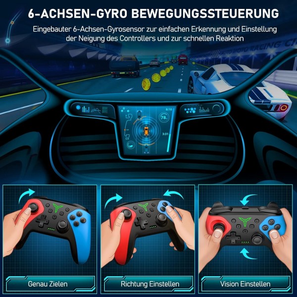 HELLCOOL 스위치 컨트롤러, 정밀 제어/터보/매크로/웨이크업 기능이 있는 프로 컨트롤러 스위치/듀얼 모터 진동, 스위치/라이트/OLED 콘솔 레드-블루용 무선 프로 스위치 